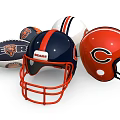 Authentic Chicago Bears Themed Sports Equipment Including Helmets and Footballs