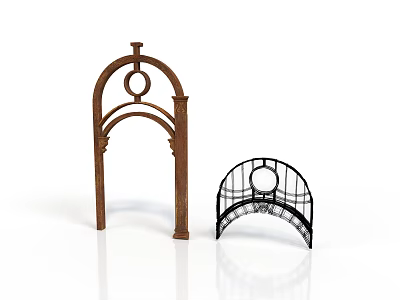 Brown Arched Architectural Structure With Columns And Black Semicircular Grid Decorative Element 3d model