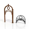 Brown Arched Architectural Structure With Columns And Black Semicircular Grid Decorative Element