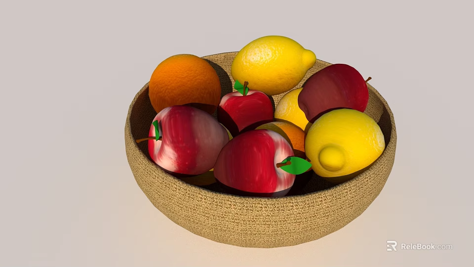 Fresh Mixed Fruit Basket With Apples Lemons And Oranges On Table 3d model 