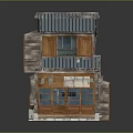 Two Story Wooden House Exterior With Blue Tile Roof And Balcony Windows