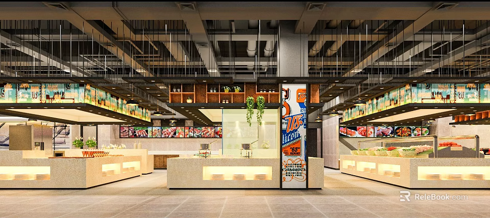 Modern Supermarket Retail Space With Open Layout Shelves Counter And Bright Lighting 3d model 