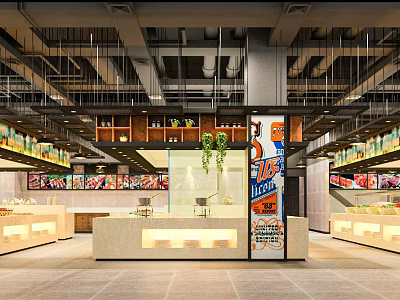 Modern Supermarket Retail Space With Open Layout Shelves Counter And Bright Lighting 3d model
