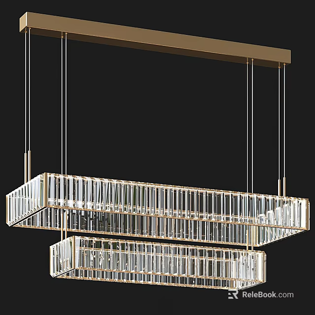 Elegant Modern Crystal Chandelier With Gold Metal Frame And Layered Rectangular Design 3d model
