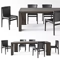 Modern Wooden Dining Table Set With Four Black Leather Chairs 3d model