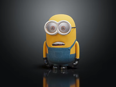 Yellow Minion Doll With Large Goggles Blue Overalls And Surprised Expression 3d model