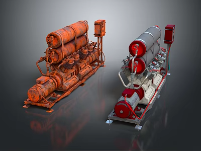 Orange Rusty And Silver Red Industrial Machinery With Mechanical Pipes And Components 3d model