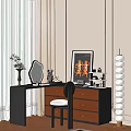 Modern Vanity Table Interior Design With Black Wooden Drawers Mirror Chair And Decorative Items