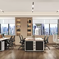 Modern Public Office Space Interior With Work Desks Office Chairs Bookshelves And Computers