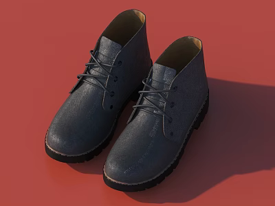 Dark Gray Leather Ankle Boots with Lace Up Design and Rubber Sole on Red Background 3d model
