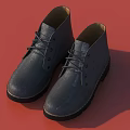 Dark Gray Leather Ankle Boots with Lace Up Design and Rubber Sole on Red Background
