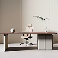 Minimalist Office Desk With Modern Design White Spherical Decor Potted Plant And Ergonomic Chair