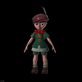 Cartoon Character In Red Plaid Hat Feather Green Shirt Bow Tie Shorts And Brown Shoes
