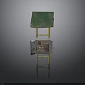 Rusty Vintage Outdoor Structure With Green Roof Yellow Ladder Frame And Small Door Box