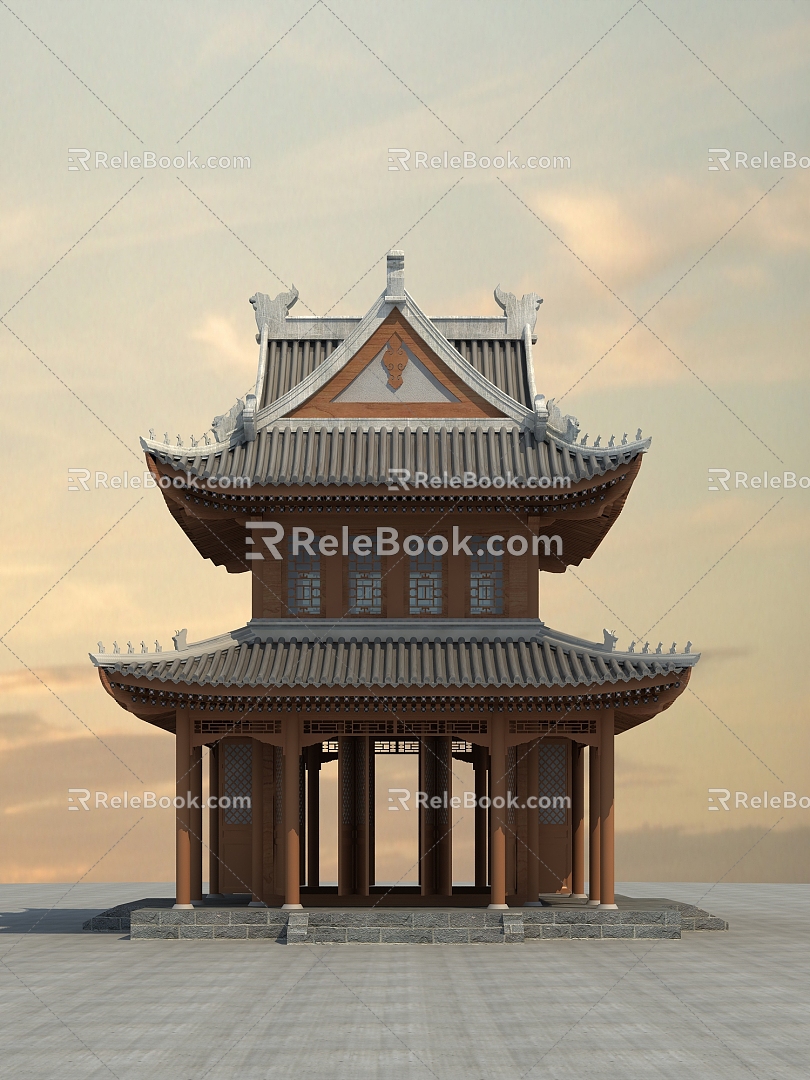 Chinese-style Ancient Building Cross Xieshan Pavilion 3d model