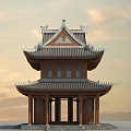 Chinese-style Ancient Building Cross Xieshan Pavilion 3d model