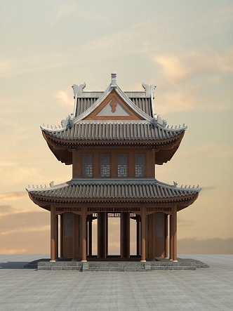 Chinese-style Ancient Building Cross Xieshan Pavilion 3d model