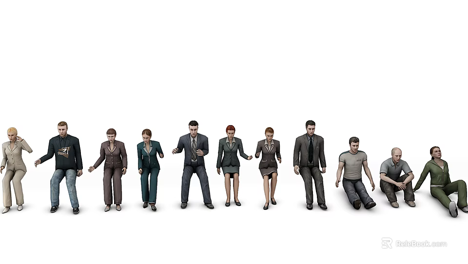 Group of Diverse People in Different Clothing Styles Standing and Sitting 3d model 