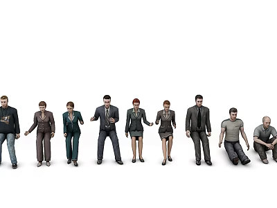 Group of Diverse People in Different Clothing Styles Standing and Sitting 3d model