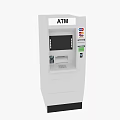 Three Modern White ATM Machines As Daily Electrical Appliances With Digital Screens And Operation Panels