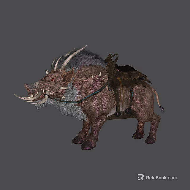 Game Fantasy Boar Mount Character With Spiked Hide Saddle And Long Sharp Tusks 3d model 