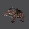 Game Fantasy Boar Mount Character With Spiked Hide Saddle And Long Sharp Tusks