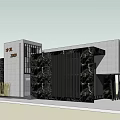 Modern Building Exterior With 2009 Marked Gray Column Green Plant Wall And Yellow Railings