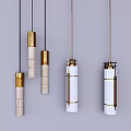 Modern Pendant Lights with Gold Metal Frames and White Cylinder Design Elements 3d model