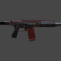 Detailed View of Modern Rifle With Black Body Red Magazine Barrel and Trigger