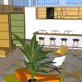 Stylish Modern Bubble Tea Shop Interior With Colorful Chairs Green Plant And TV Screen