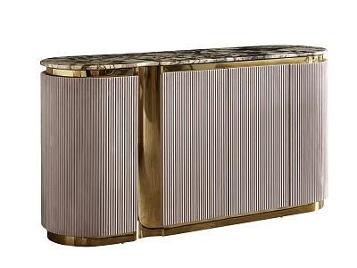Elegant Sideboard Featuring Marble Top Gold Accents And Vertical Striped Doors 3d model