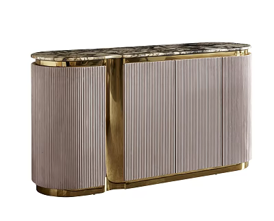 Elegant Sideboard Featuring Marble Top Gold Accents And Vertical Striped Doors 3d model