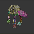 Futuristic SciFi Mechanical Walker With Gray Armor Orange Details And Tall Legs