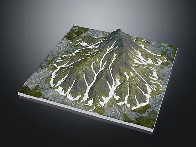 3D Garden Landscape Model Showcasing Mountain Terrain Green Vegetation And Snowy Ridges 3d model