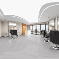 Modern Hair Salon Interior With Black Barber Chairs Large Mirrors And Decorative Artwork