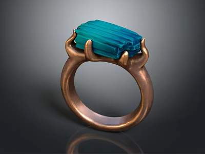 Copper Colored Ring With Turquoise Rectangular Gemstone In Claw Setting Design 3d model