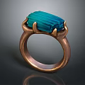 Copper Colored Ring With Turquoise Rectangular Gemstone In Claw Setting Design