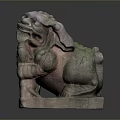 Traditional Stone Lion Sculpture With Intricate Carved Details And Square Base