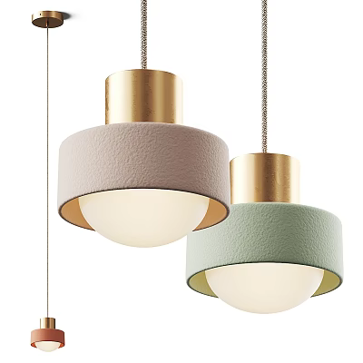 Stylish Pendant Lights With Light Pink And Green Leather Shades And Golden Tops 3d model