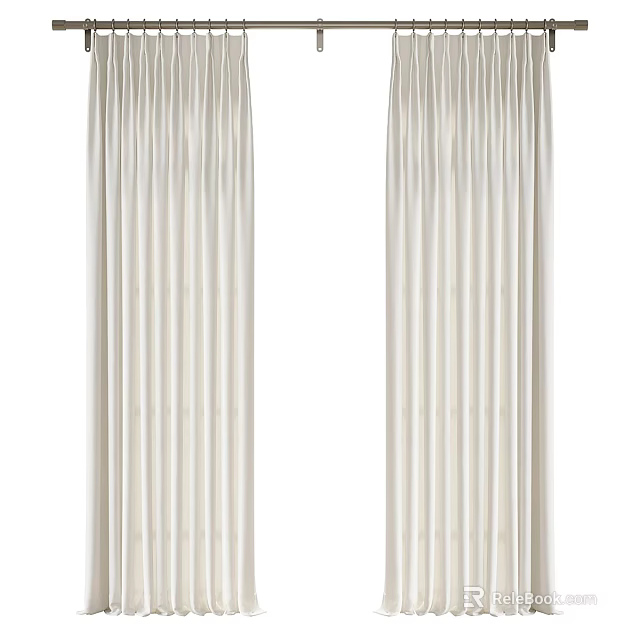 Elegant Beige Pleated Curtains for Home Window Treatment and Decorative Use 3d model 