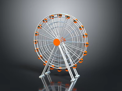 Modern Ferris Wheel Architecture With Orange Cabins And White Metal Frame 3d model