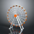 Modern Ferris Wheel Architecture With Orange Cabins And White Metal Frame