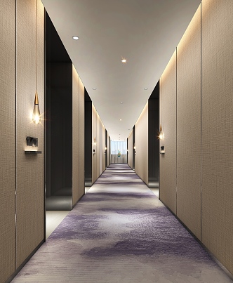 Modern Away Hotel Rooms Corridor 3d model