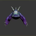Vibrant Blue Purple Fantasy Creature With Horns Spikes Green Eyes And Sharp Claws
