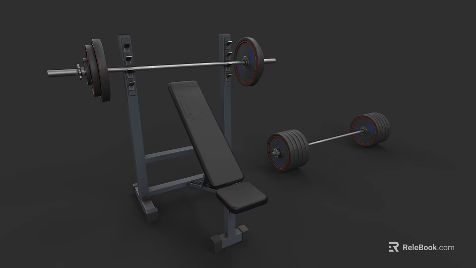 Strength Training Sports Equipment Including Bench Press and Barbells with Weight Plates 3d model 