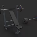 Strength Training Sports Equipment Including Bench Press and Barbells with Weight Plates