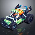 Pixel Style Off Road Vehicle With Large Tires And Driver Character In Bright Colors