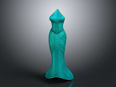 Teal Mermaid Style Dress With Fitted Silhouette And Textured Pattern 3d model