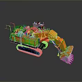 Orange Crawler Type Functional Vehicle Excavator With Mechanical Arm And Metal Bucket On Gray Background