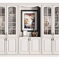 Modern White Bookcase With Glass Doors Drawers Books And Decorative Items
